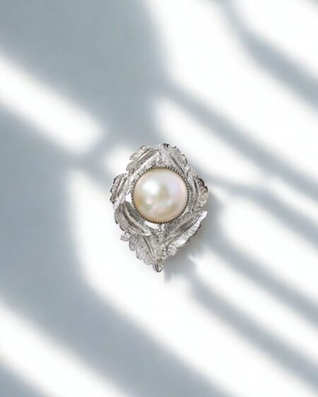 White Mabe Pearl with Leafs Brooch