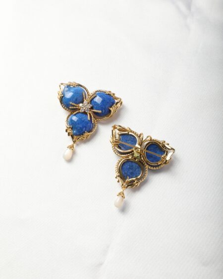 Fleur de Lapis – Gold-Plated Brooch with CZ & Pearl Drop