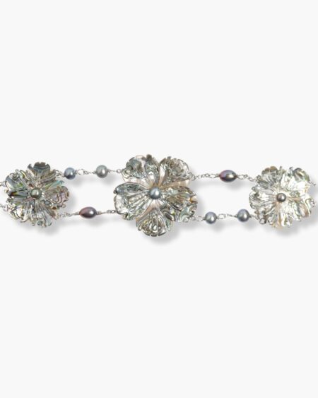 Flower with Freshwater Pearl Double Chain Bracelet