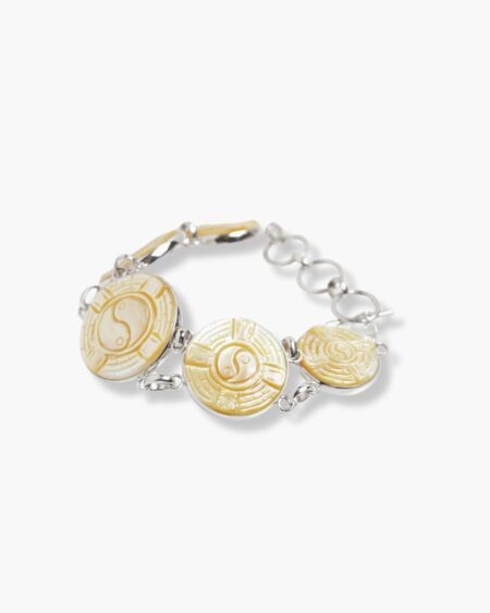 Yin Yang Carved Round Flat Loop Toggle Bracelet