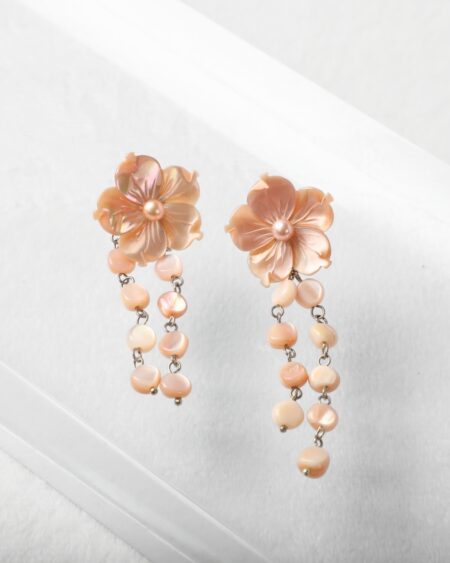 Blush Petal Drop Earrings – Hand-Carved Pink Mother of Pearl Flowers