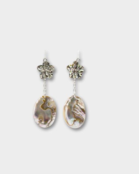 Flower with Shell Piece Earrings