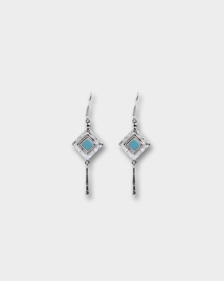 Imitation Turquoise Silver Pattern Hook Earrings