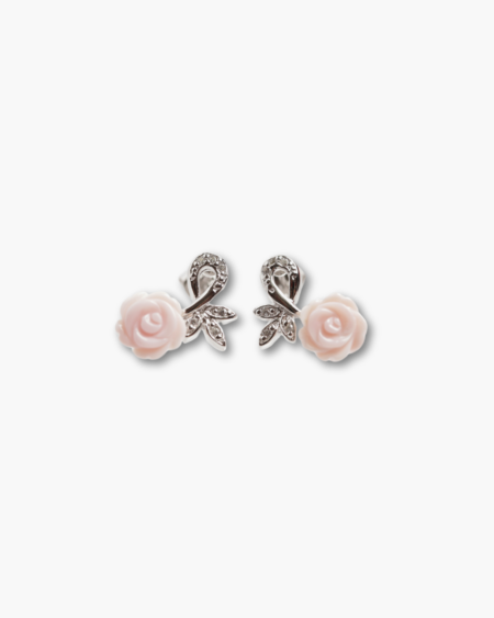 Little Pink Rose Carved Stud Earrings