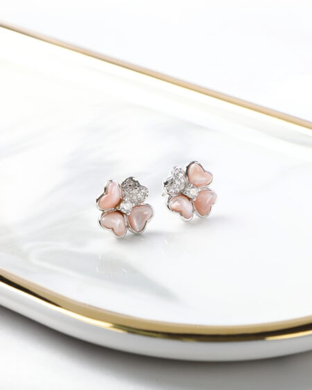 Pink MOP Triple Heart Flower Earrings
