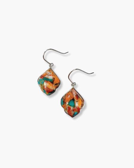 Compressed Turquoise & Spiny Oyster Hook Earrings