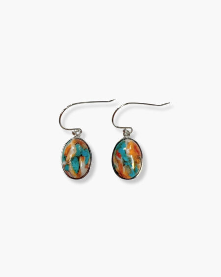 Compressed Spiny Oyster & Turquoise Hook Earrings