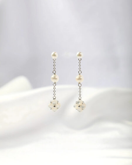 MOP Flower with Fresh Water Pearl Earrings