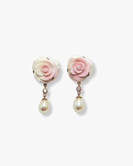 Carved Rose with Pearls Stud Earrings