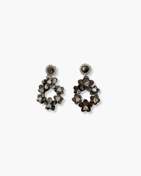 Tahitian Black Mother of Pearl Flowers Stud Earrings with Cubic Zirconia