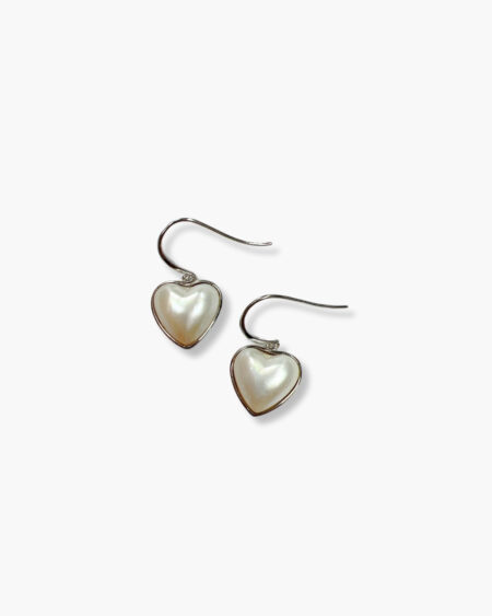 Heart Shaped White Mabe Pearl Hook Earrings