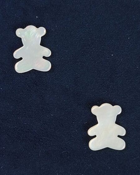 White Mother of Pearl Teddy Bear Charms, Carved Shell Animal (10pcs)