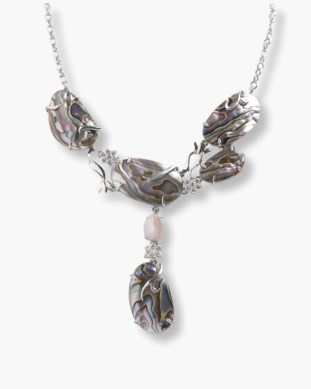 Irregular Shape Shell with Twinkle Filigree Leaves Long Necklace