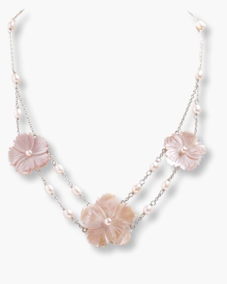 Fancy Flowers with Double Chain of Freshwaters Necklace