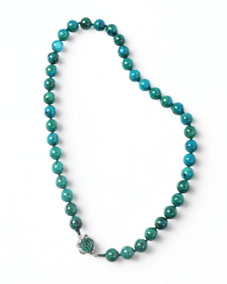 Chrysocolla Roundbead Necklace with Rose Clasp