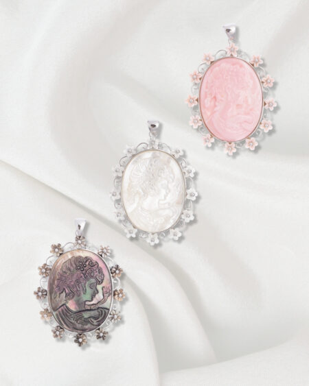 Carved Cameo With Flowers Silver Pendant