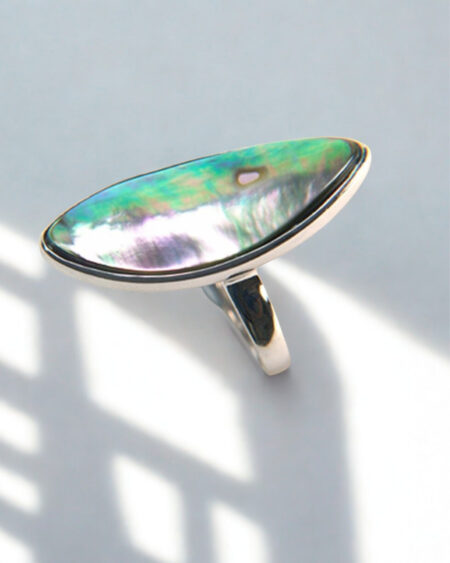 Abalone Shell Sterling Silver Ring – Freeform Design